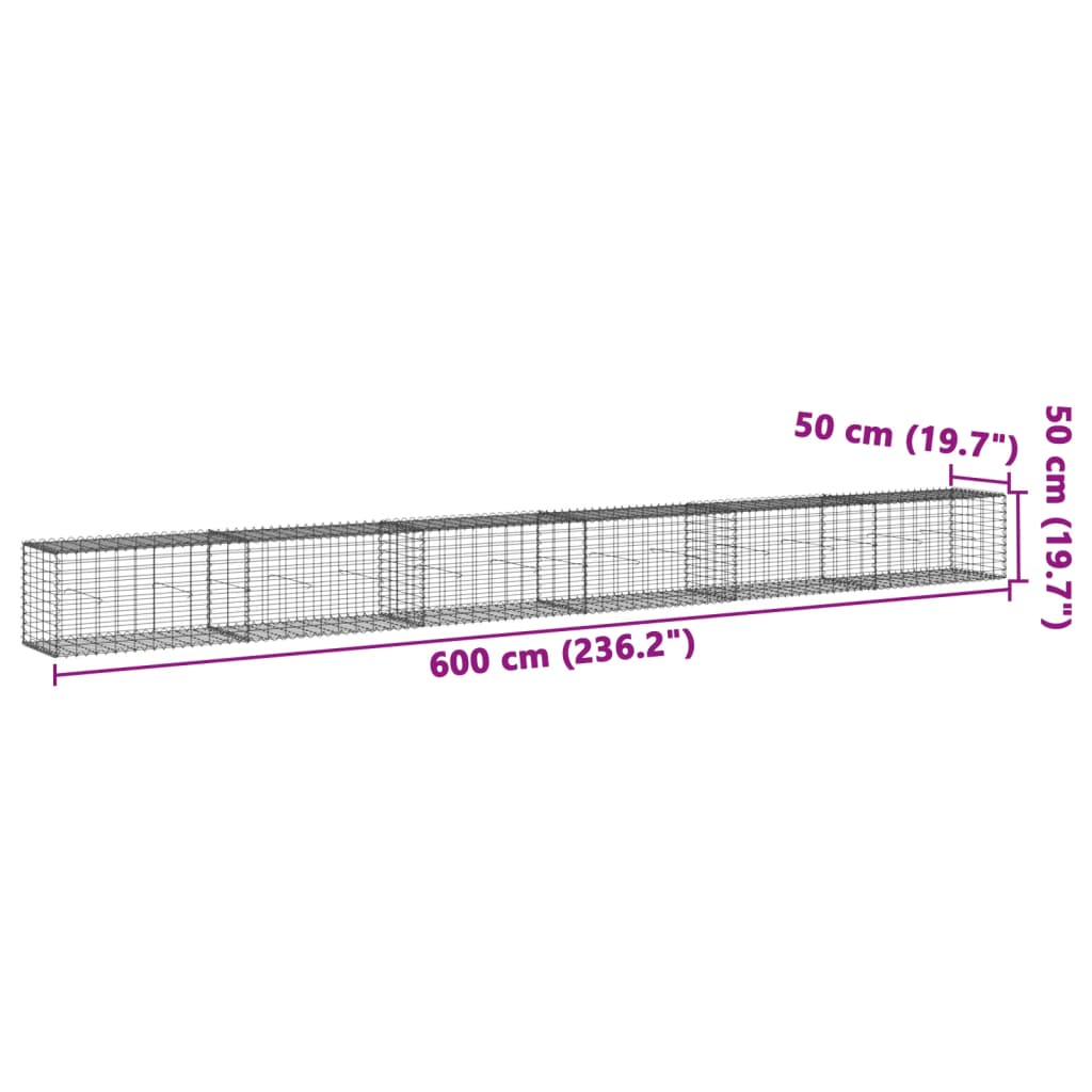 Panier gabion avec couvercle 600x50x50 cm fer galvanisé