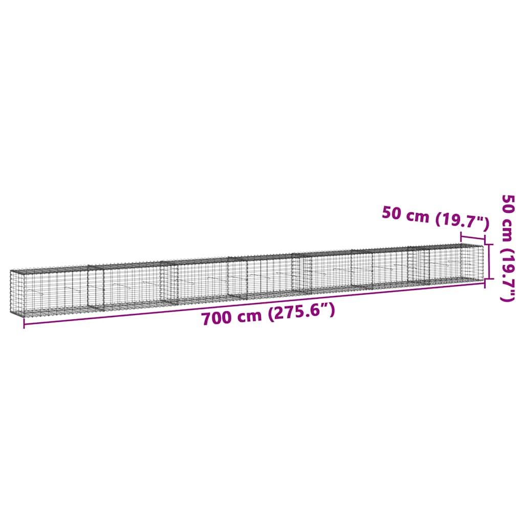 Panier gabion avec couvercle 700x50x50 cm fer galvanisé