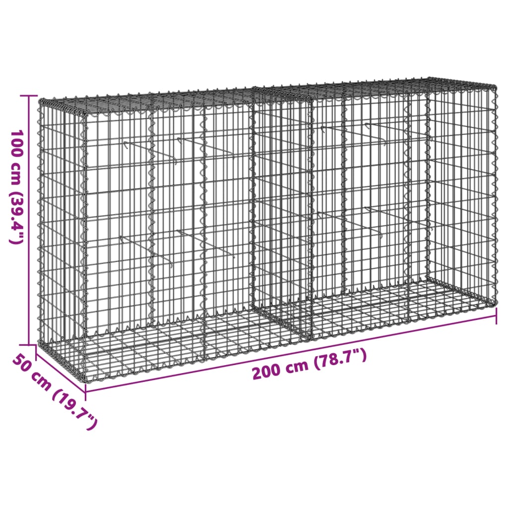 Panier gabion avec couvercle 200x50x100 cm fer galvanisé