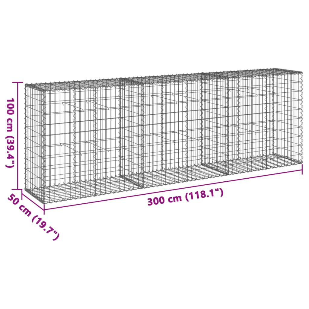 Panier gabion avec couvercle 300x50x100 cm fer galvanisé