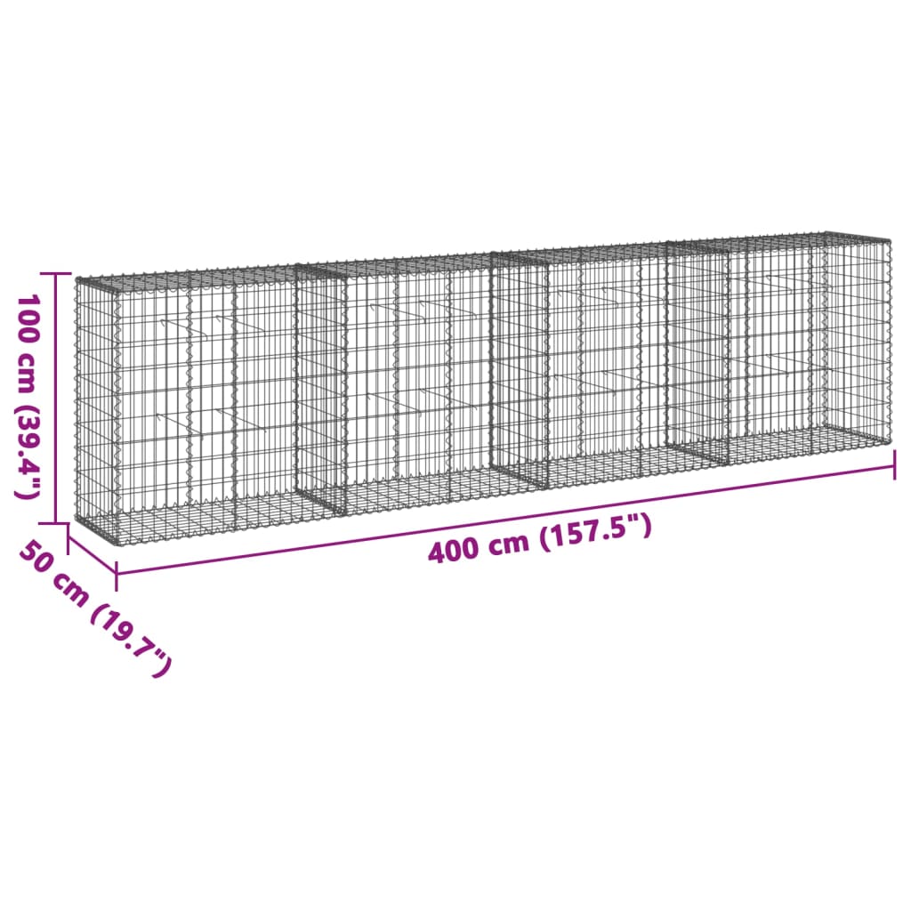 Panier gabion avec couvercle 400x50x100 cm fer galvanisé