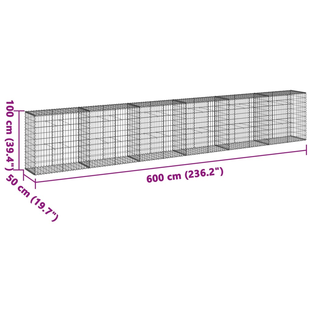 Panier gabion avec couvercle 600x50x100 cm fer galvanisé