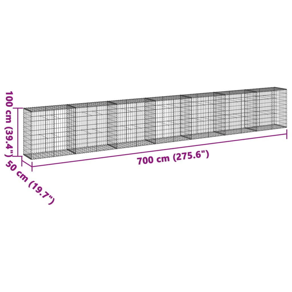 Panier gabion avec couvercle 700x50x100 cm fer galvanisé