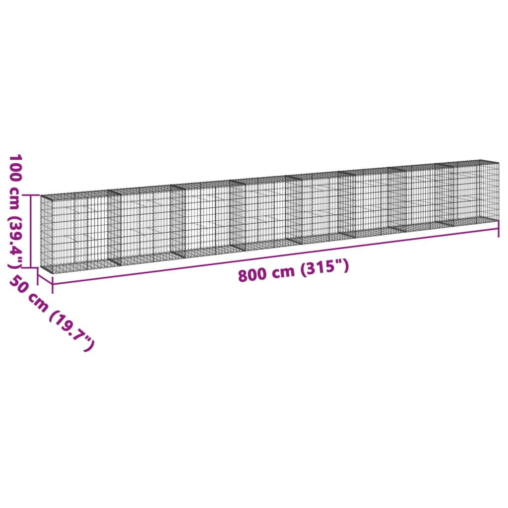 Panier gabion avec couvercle 800x50x100 cm fer galvanisé