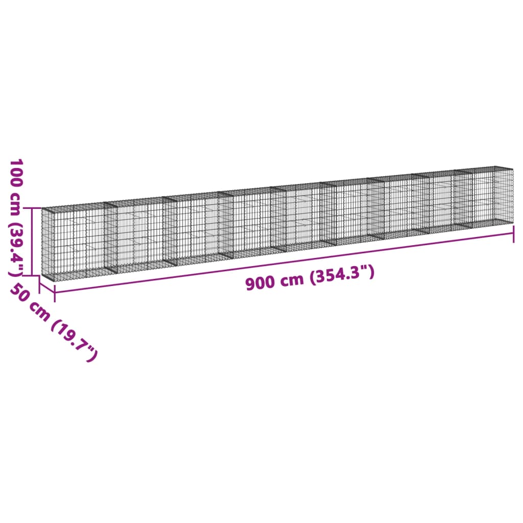 Panier gabion avec couvercle 900x50x100 cm fer galvanisé