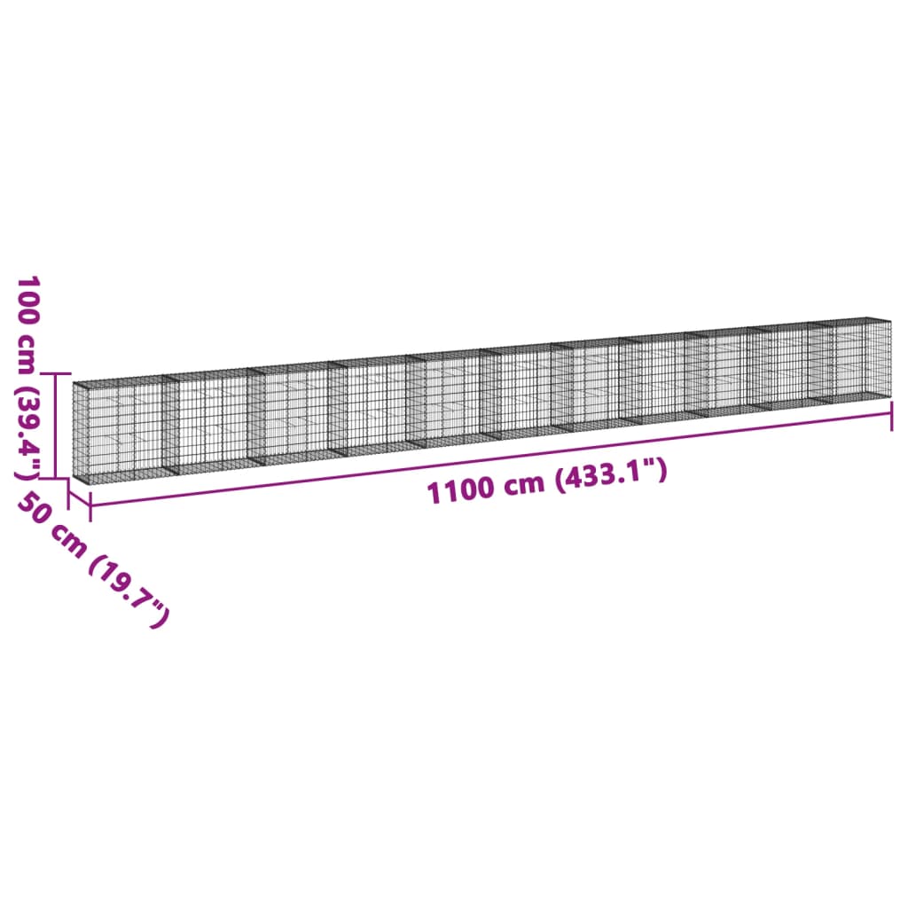 Panier gabion avec couvercle 1100x50x100 cm fer galvanisé