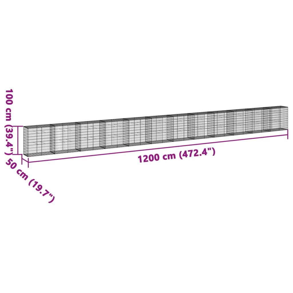 Panier gabion avec couvercle 1200x50x100 cm fer galvanisé