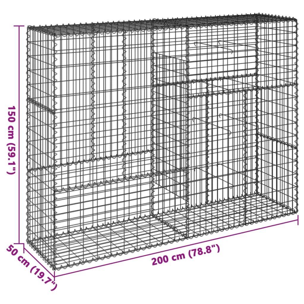 Panier gabion avec couvercle 200x50x150 cm fer galvanisé