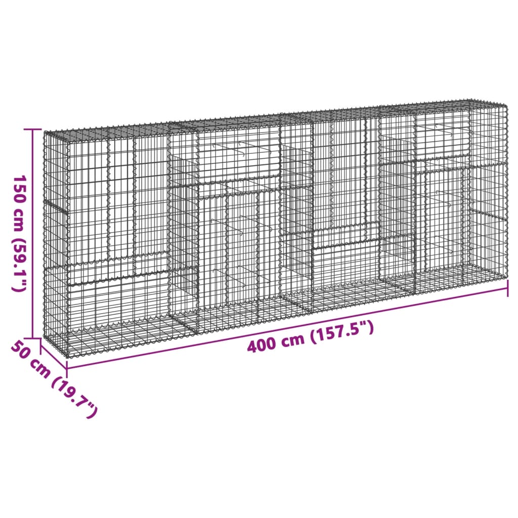 Panier gabion avec couvercle 400x50x150 cm fer galvanisé