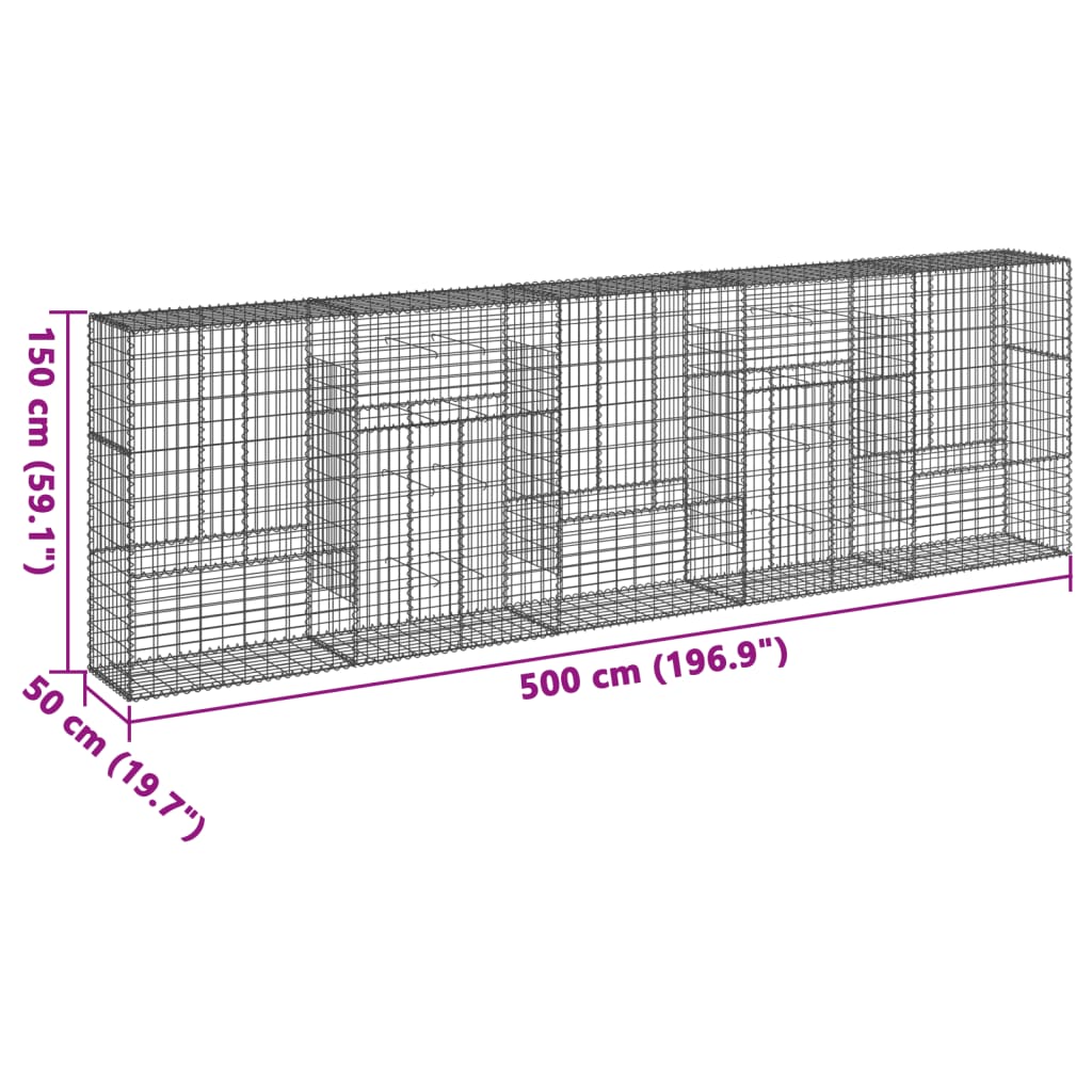 Panier gabion avec couvercle 500x50x150 cm fer galvanisé