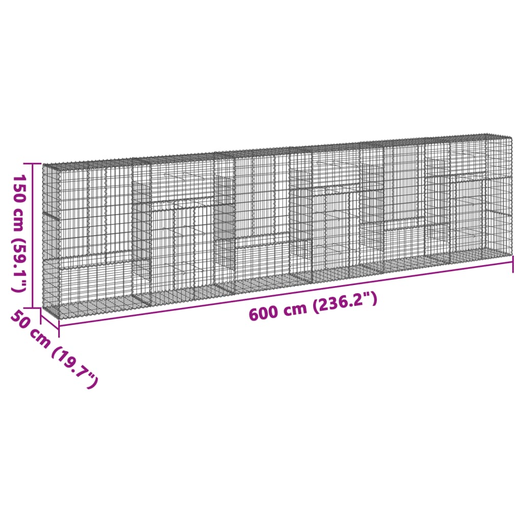 Panier gabion avec couvercle 600x50x150 cm fer galvanisé