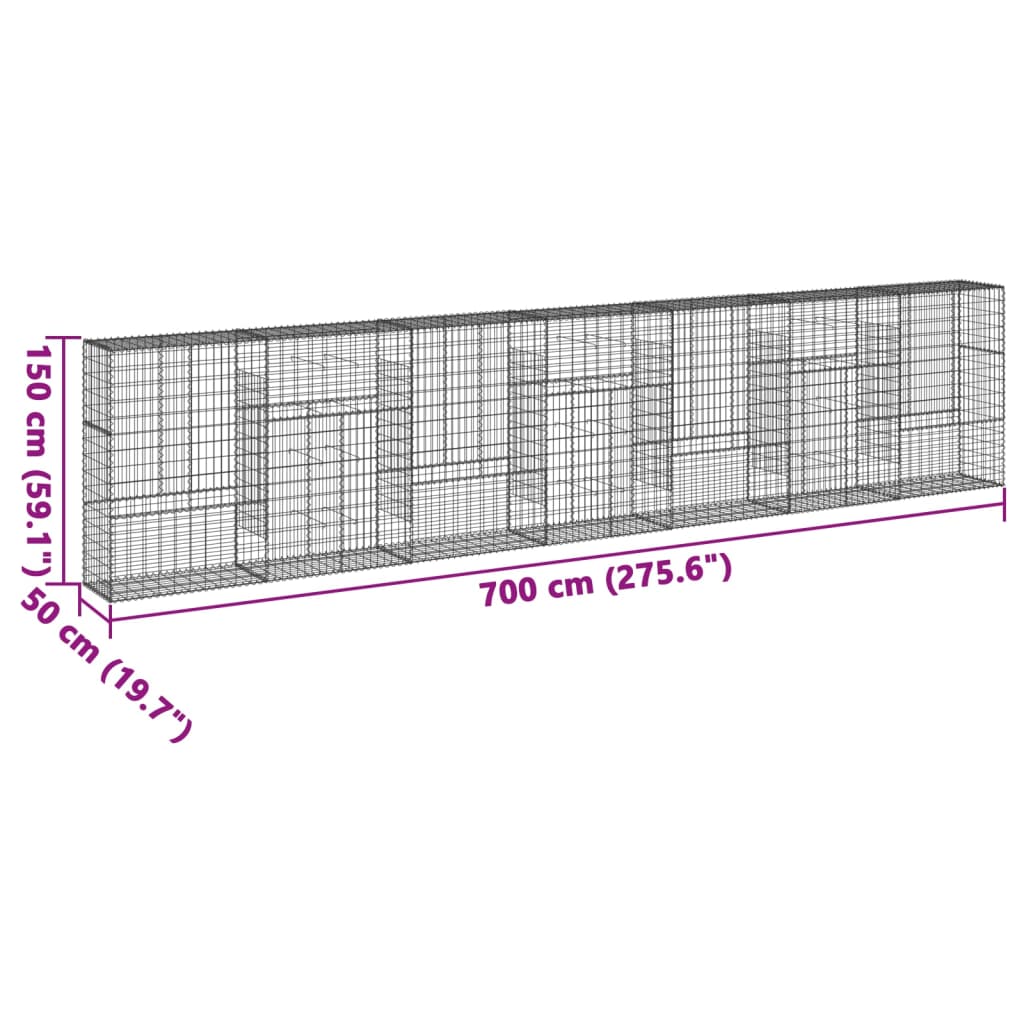 Panier gabion avec couvercle 700x50x150 cm fer galvanisé