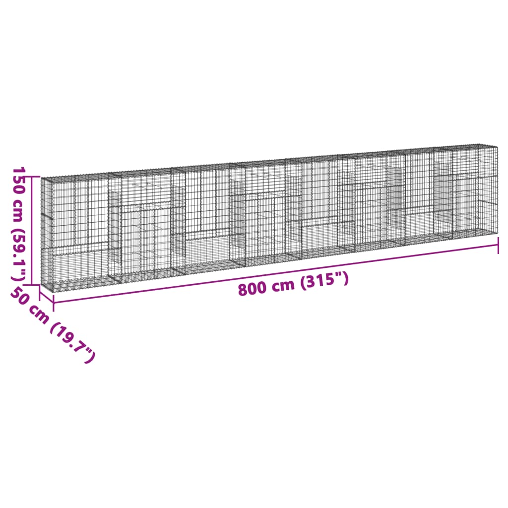 Panier gabion avec couvercle 800x50x150 cm fer galvanisé