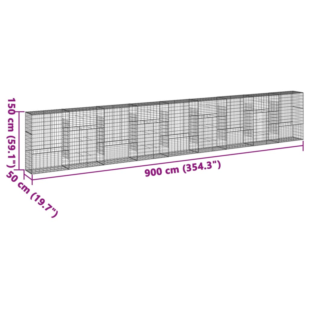 Panier gabion avec couvercle 900x50x150 cm fer galvanisé