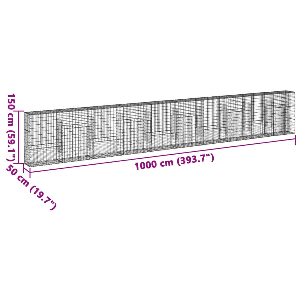 Panier gabion avec couvercle 1000x50x150 cm fer galvanisé