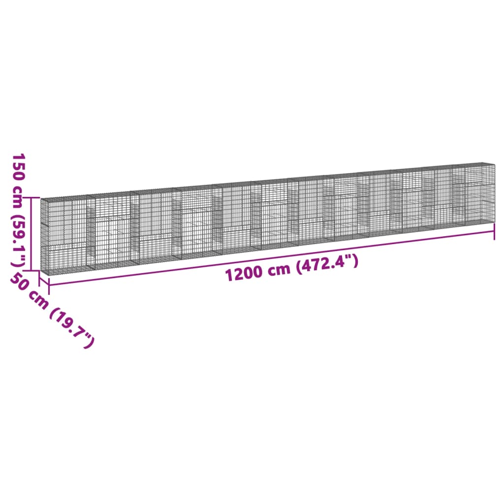 Panier gabion avec couvercle 1200x50x150 cm fer galvanisé