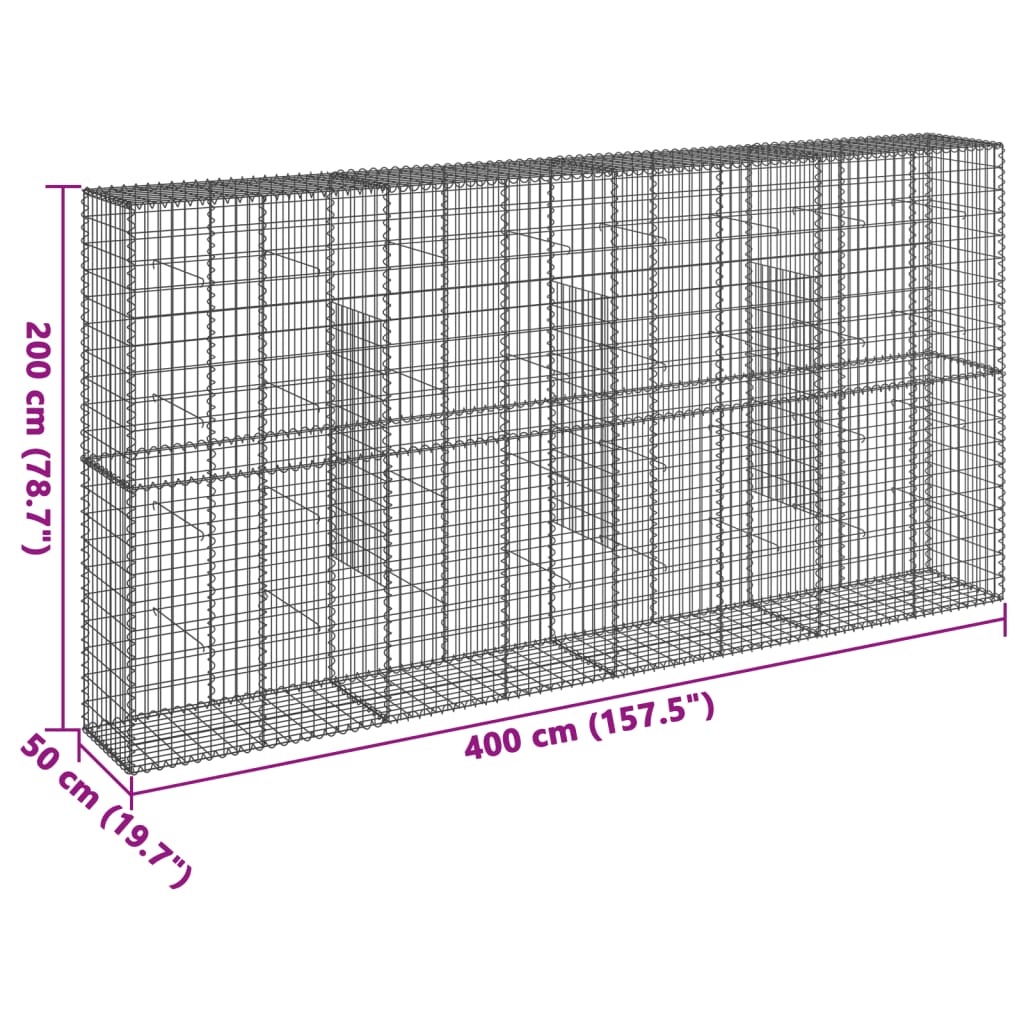 Panier gabion avec couvercle 400x50x200 cm fer galvanisé