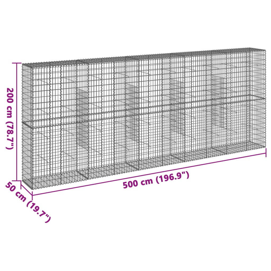 Panier gabion avec couvercle 500x50x200 cm fer galvanisé