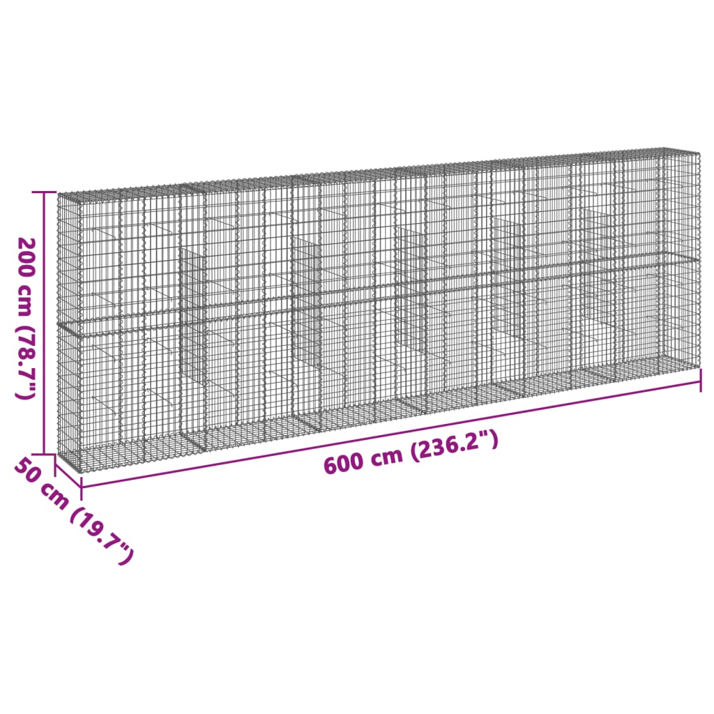 Panier gabion avec couvercle 600x50x200 cm fer galvanisé