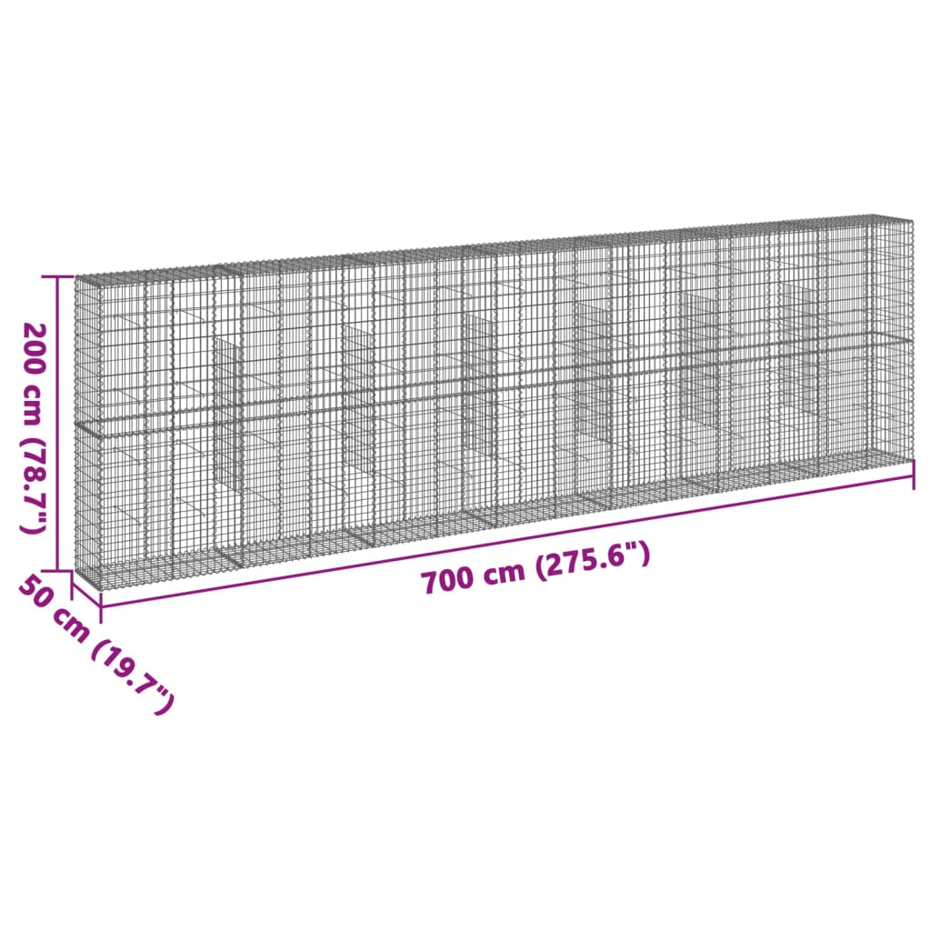 Panier gabion avec couvercle 700x50x200 cm fer galvanisé