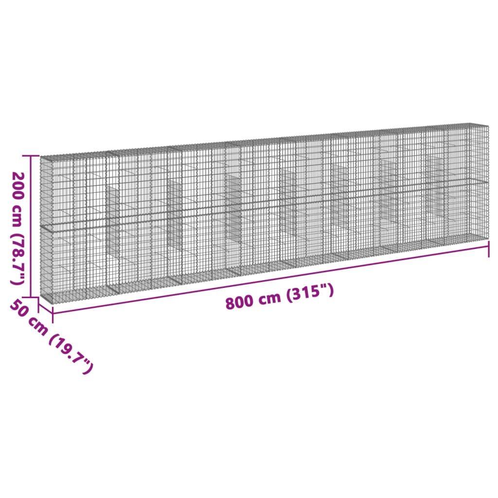 Panier gabion avec couvercle 800x50x200 cm fer galvanisé