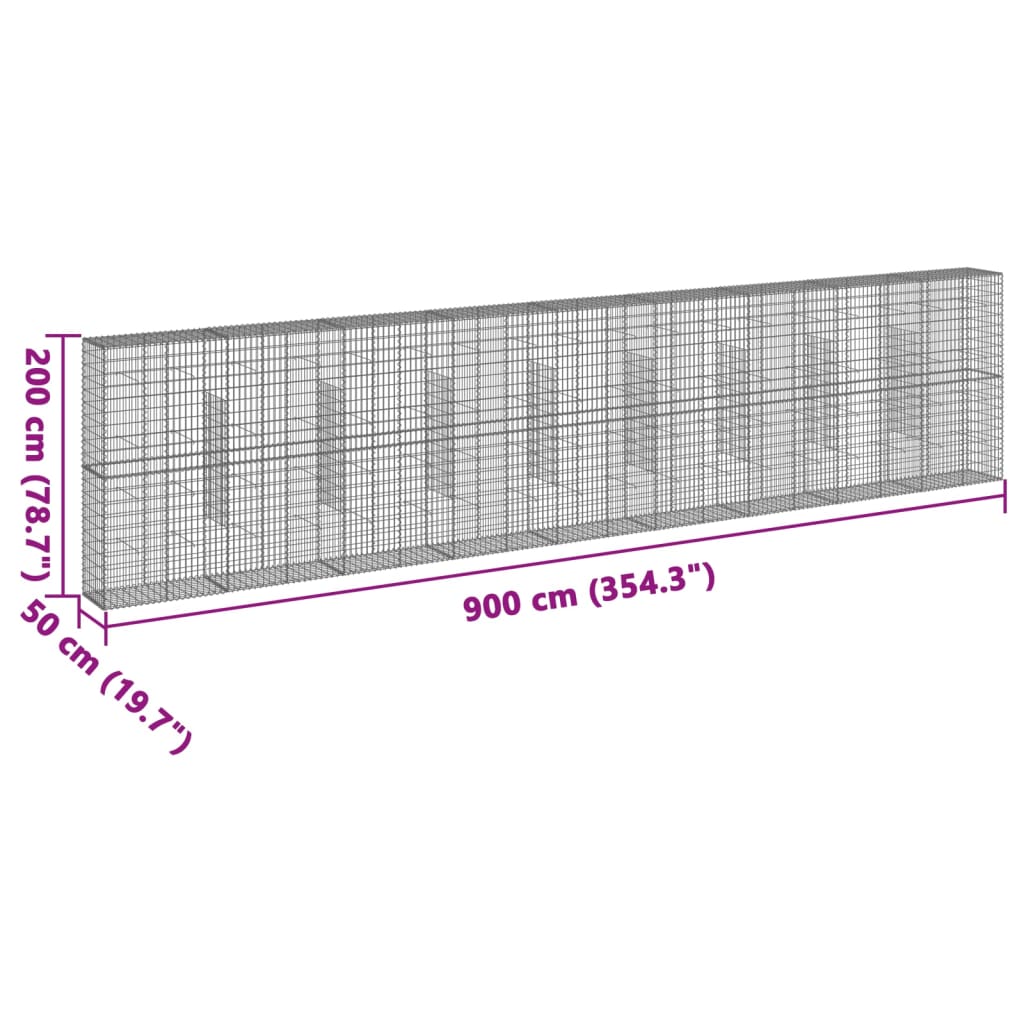 Panier gabion avec couvercle 900x50x200 cm fer galvanisé