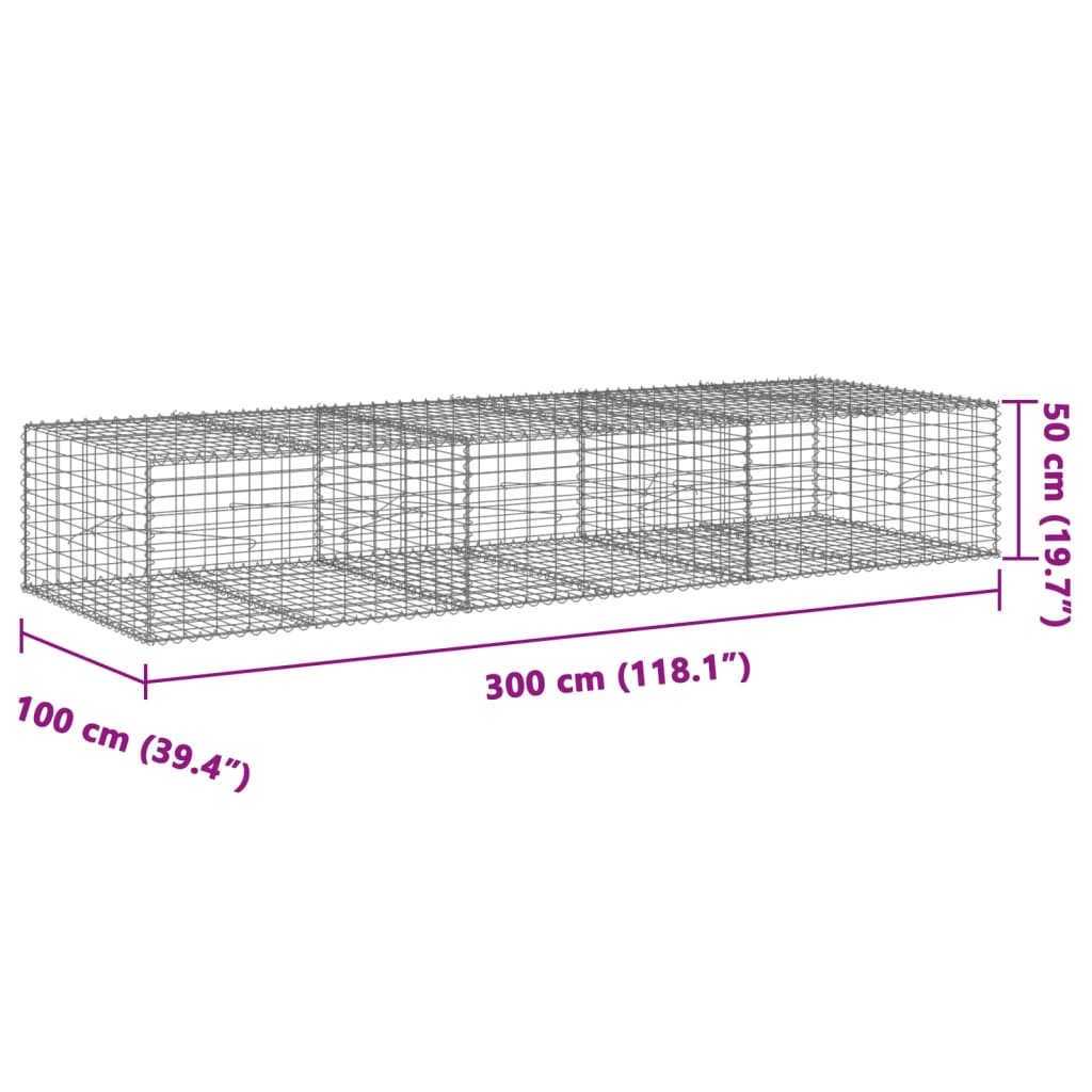 Panier gabion avec couvercle 300x100x50 cm fer galvanisé