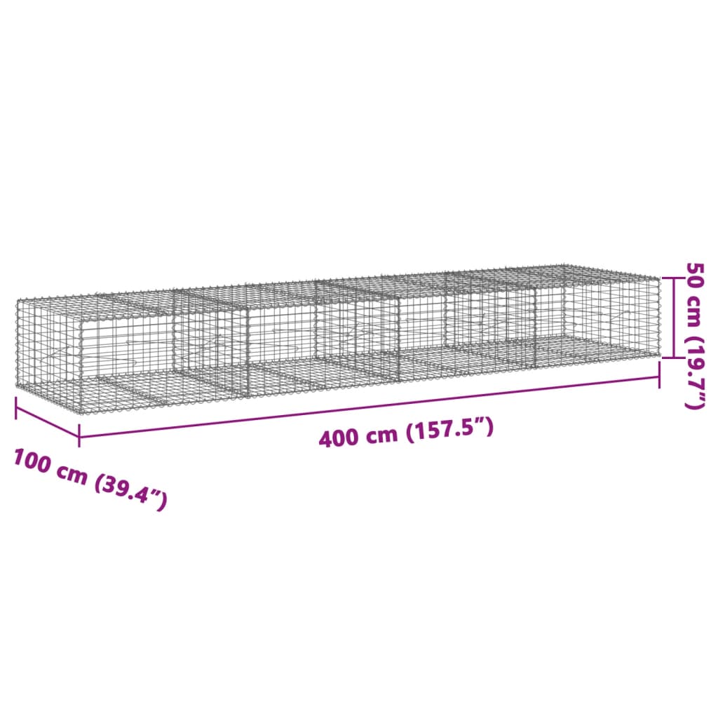 Panier gabion avec couvercle 400x100x50 cm fer galvanisé