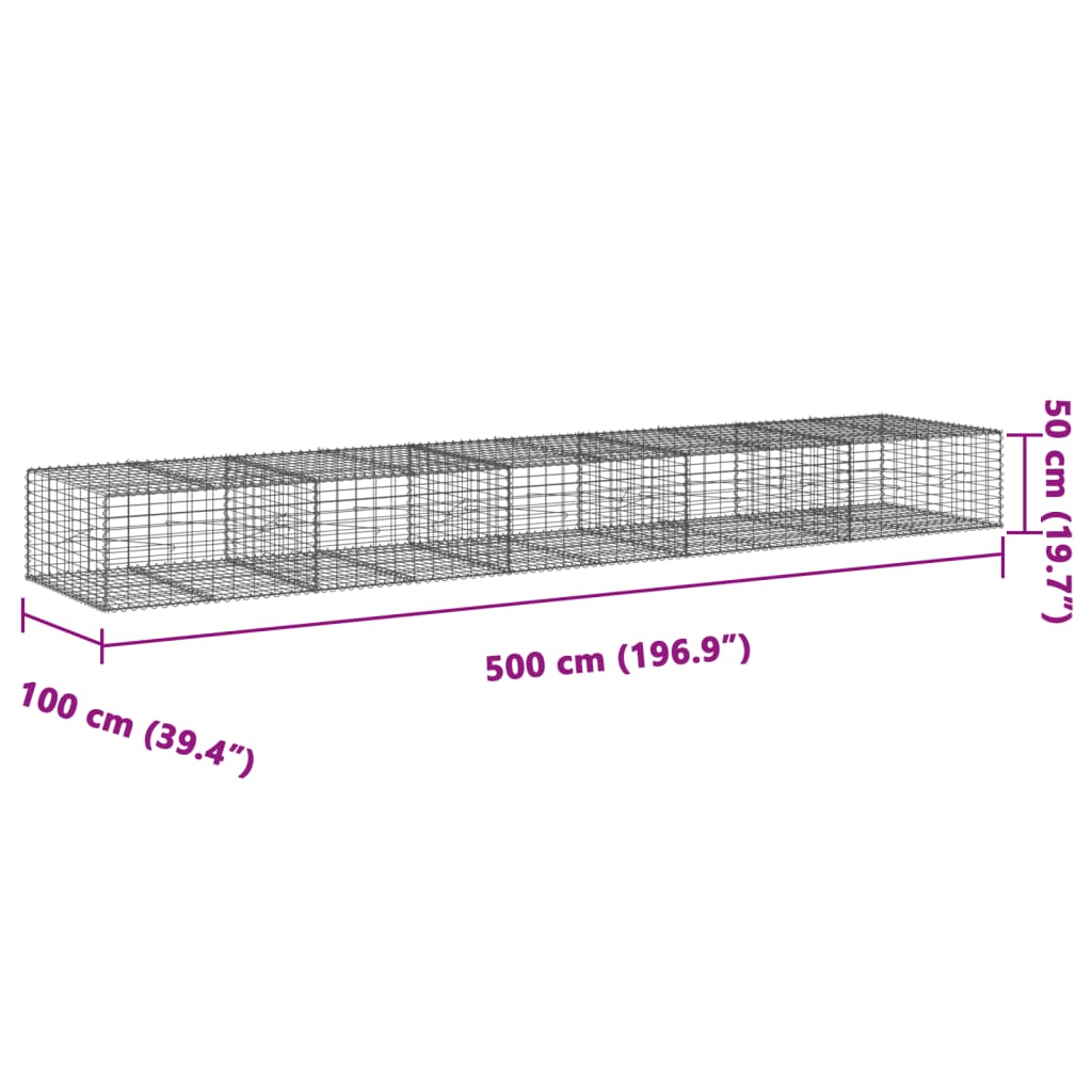 Panier gabion avec couvercle 500x100x50 cm fer galvanisé