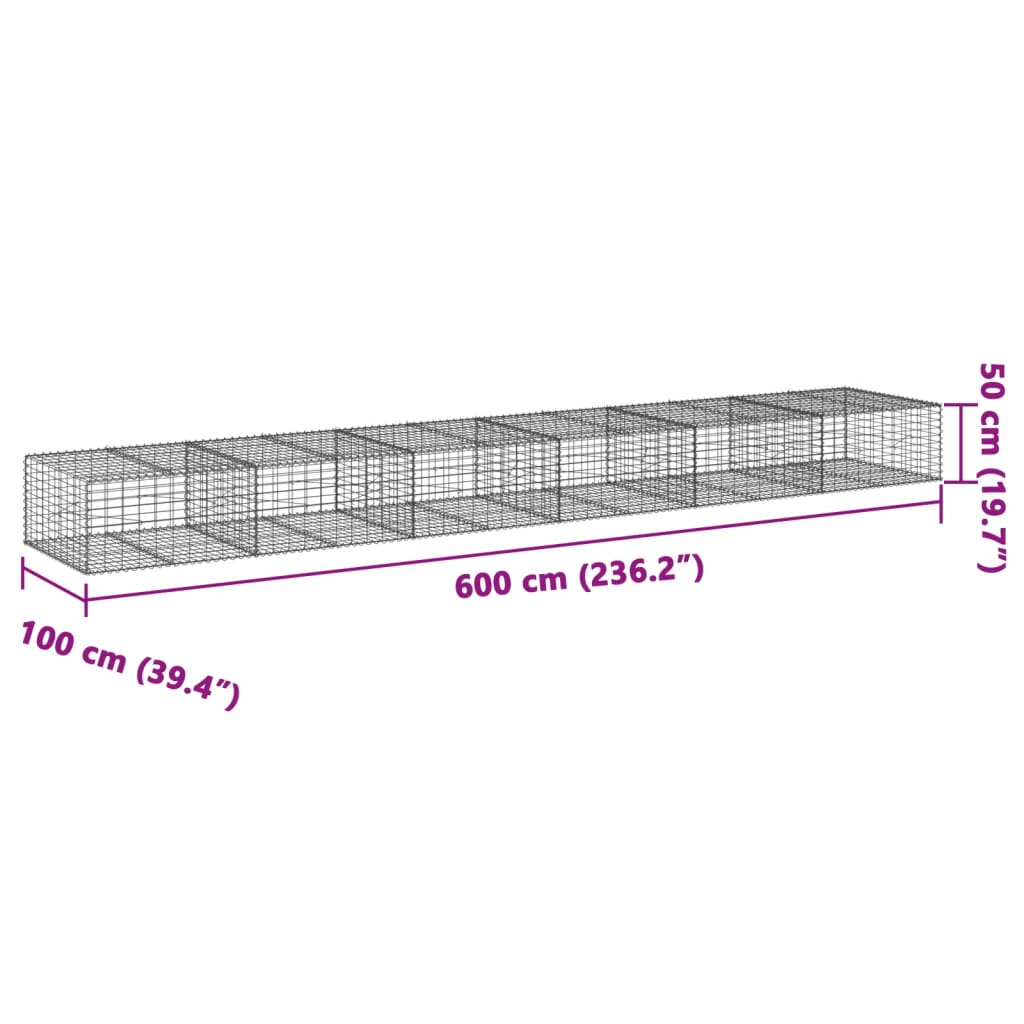 Panier gabion avec couvercle 600x100x50 cm fer galvanisé