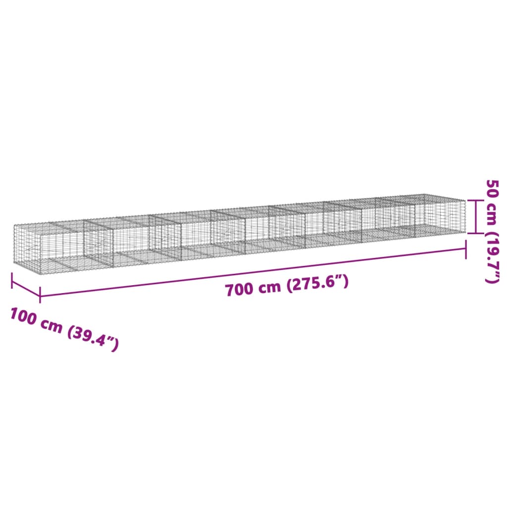 Panier gabion avec couvercle 700x100x50 cm fer galvanisé