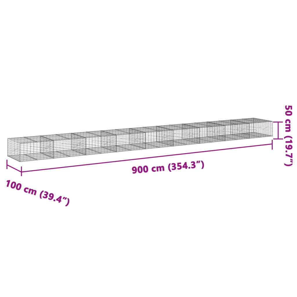 Panier gabion avec couvercle 900x100x50 cm fer galvanisé