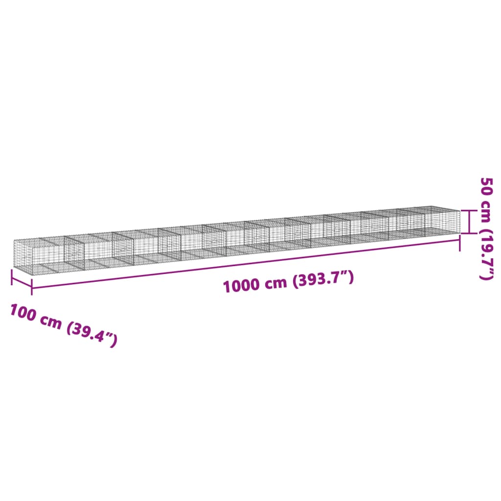 Panier gabion avec couvercle 1000x100x50 cm fer galvanisé