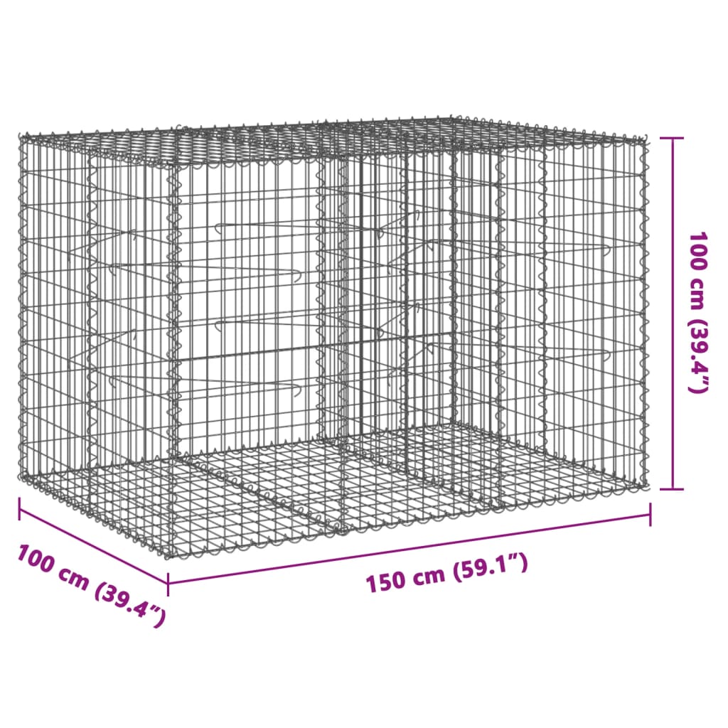 Panier gabion avec couvercle 150x100x100 cm fer galvanisé