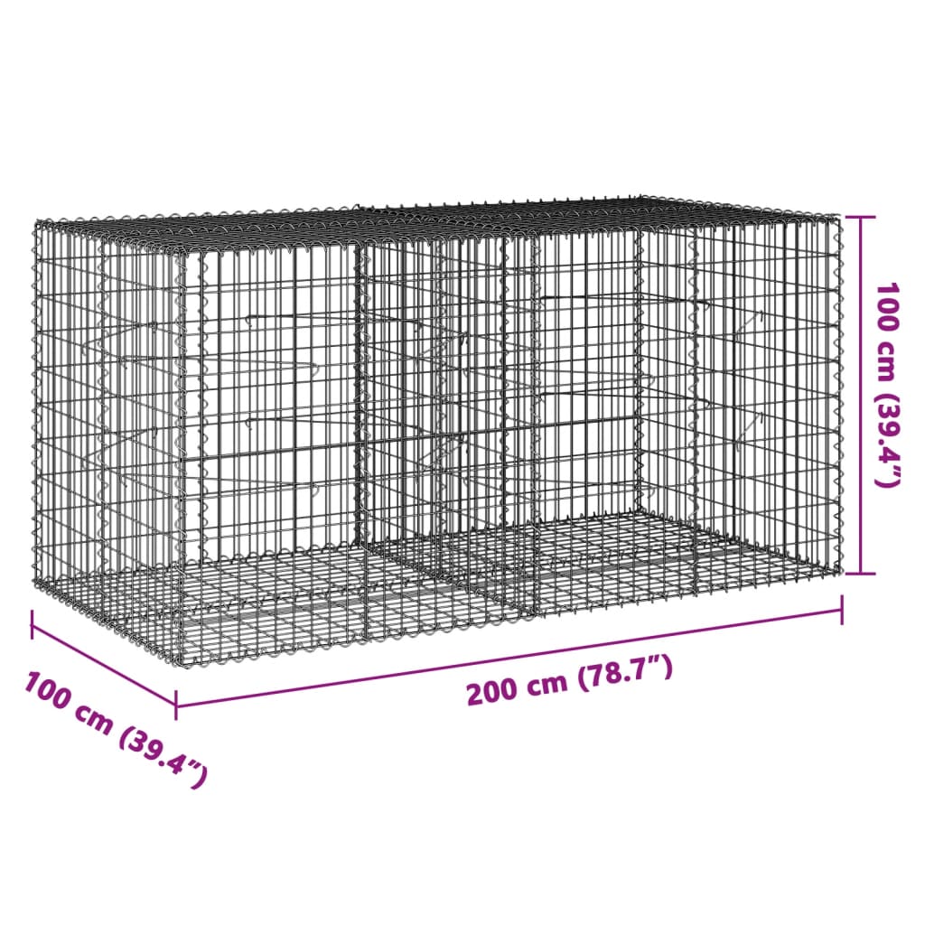 Panier gabion avec couvercle 200x100x100 cm fer galvanisé