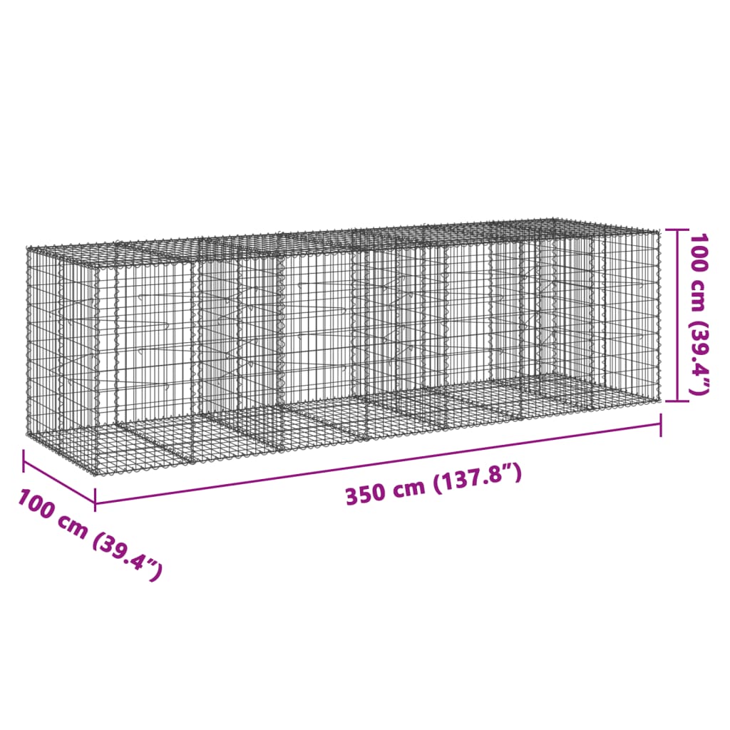 Panier gabion avec couvercle 350x100x100 cm fer galvanisé