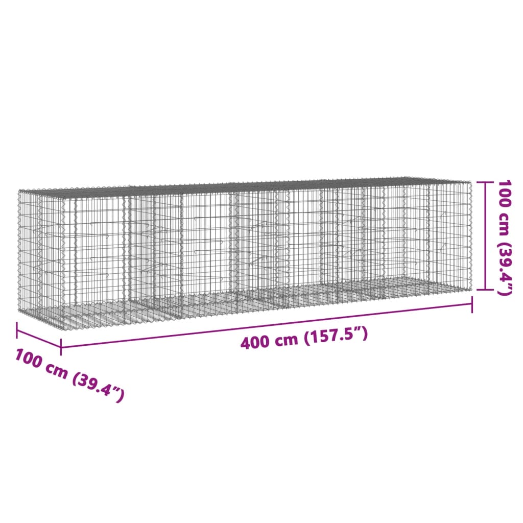 Panier gabion avec couvercle 400x100x100 cm fer galvanisé