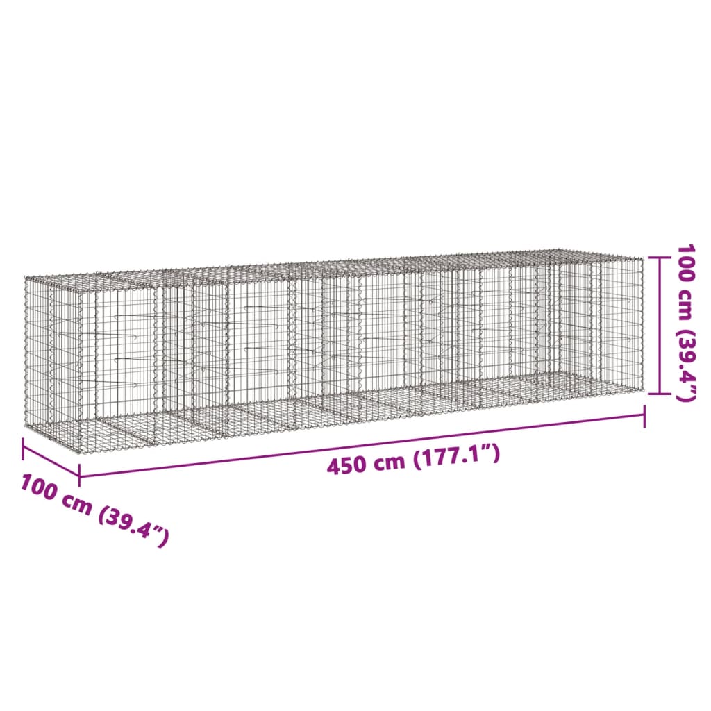 Panier gabion avec couvercle 450x100x100 cm fer galvanisé