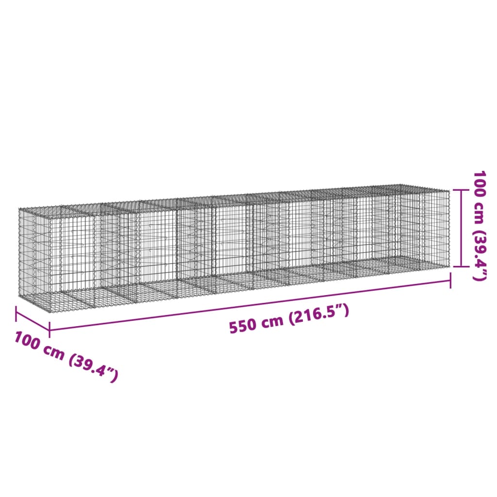 Panier gabion avec couvercle 550x100x100 cm fer galvanisé