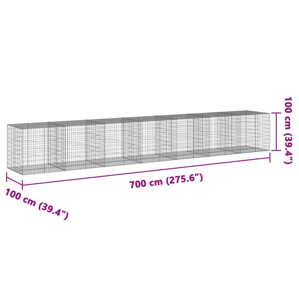 Panier gabion avec couvercle 700x100x100 cm fer galvanisé