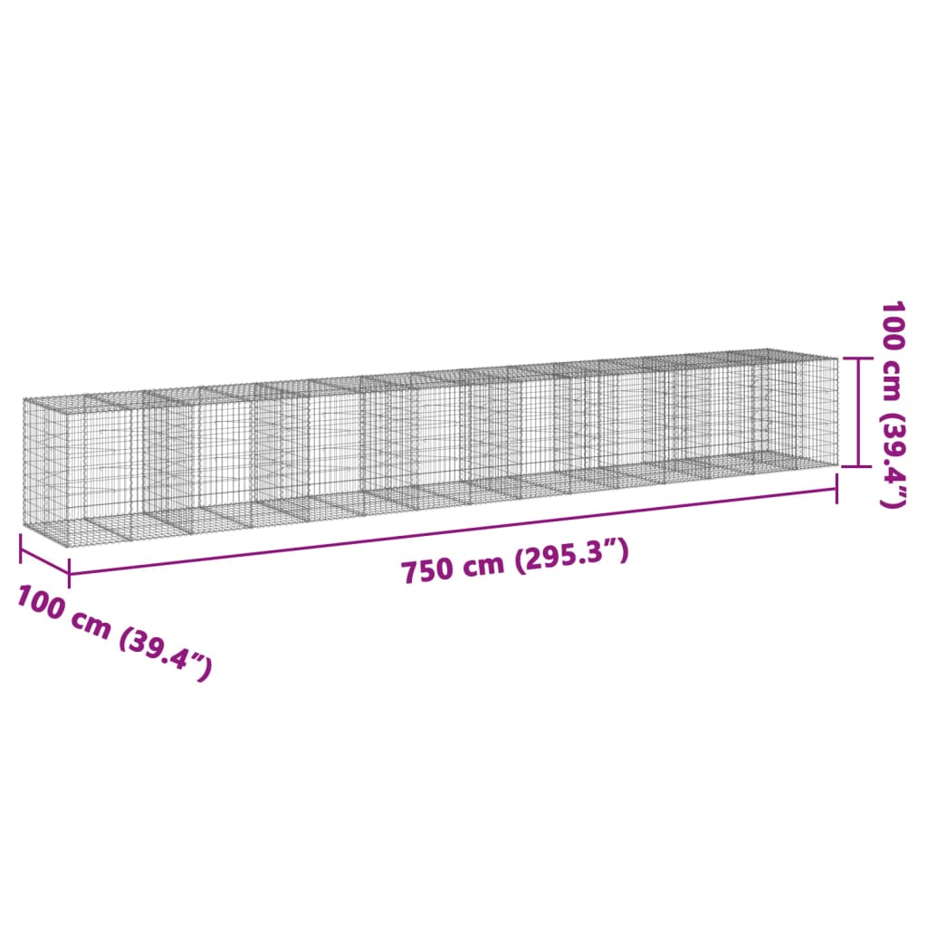 Panier gabion avec couvercle 750x100x100 cm fer galvanisé