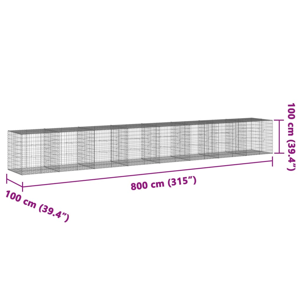 Panier gabion avec couvercle 800x100x100 cm fer galvanisé