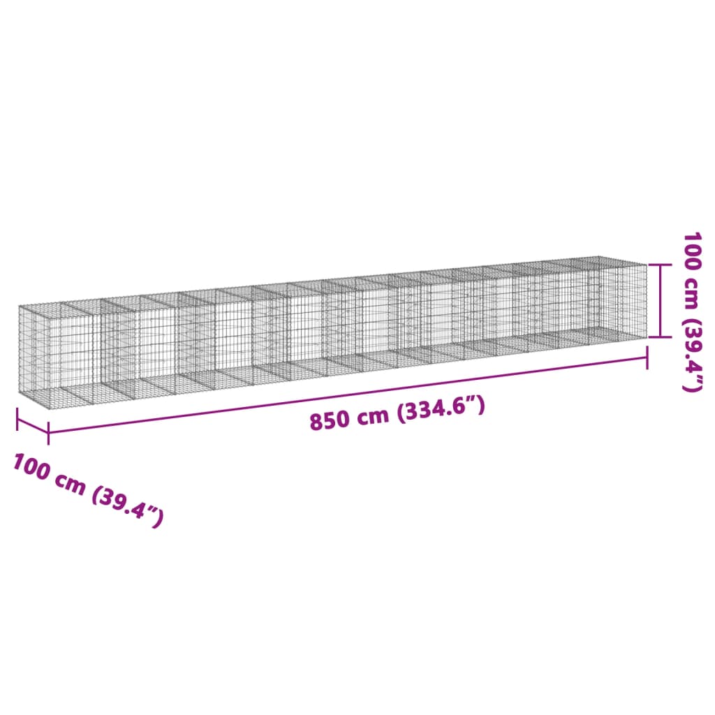 Panier gabion avec couvercle 850x100x100 cm fer galvanisé