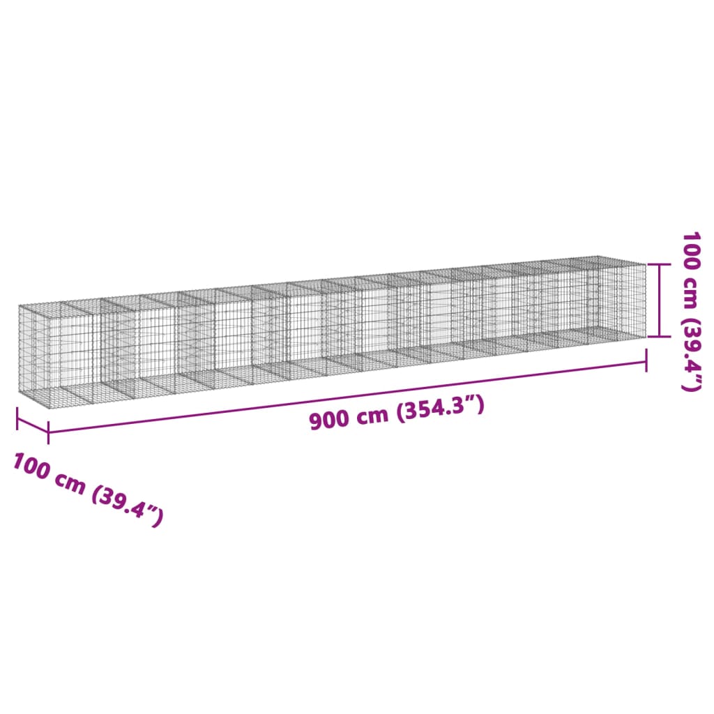 Panier gabion avec couvercle 900x100x100 cm fer galvanisé