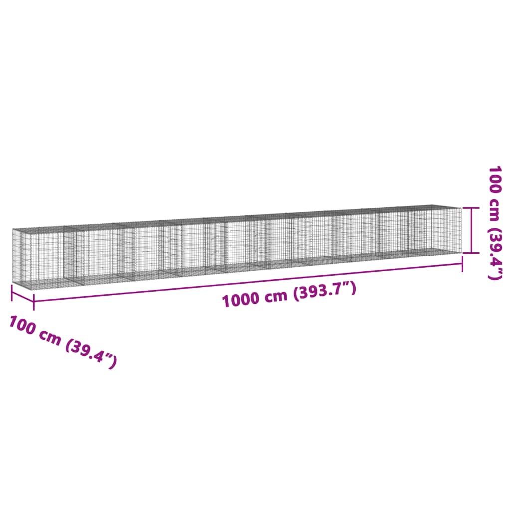 Panier gabion avec couvercle 1000x100x100 cm fer galvanisé