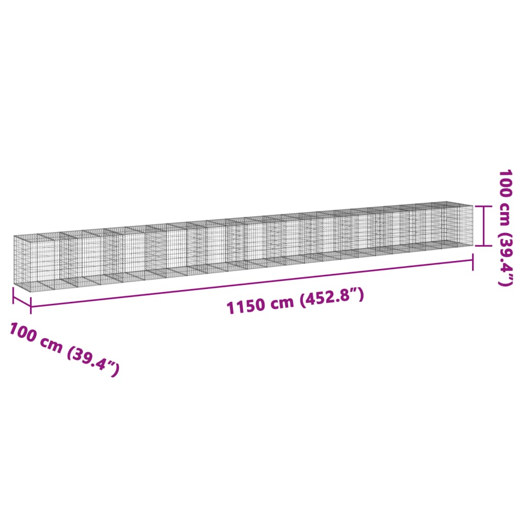 Panier gabion avec couvercle 1150x100x100 cm fer galvanisé