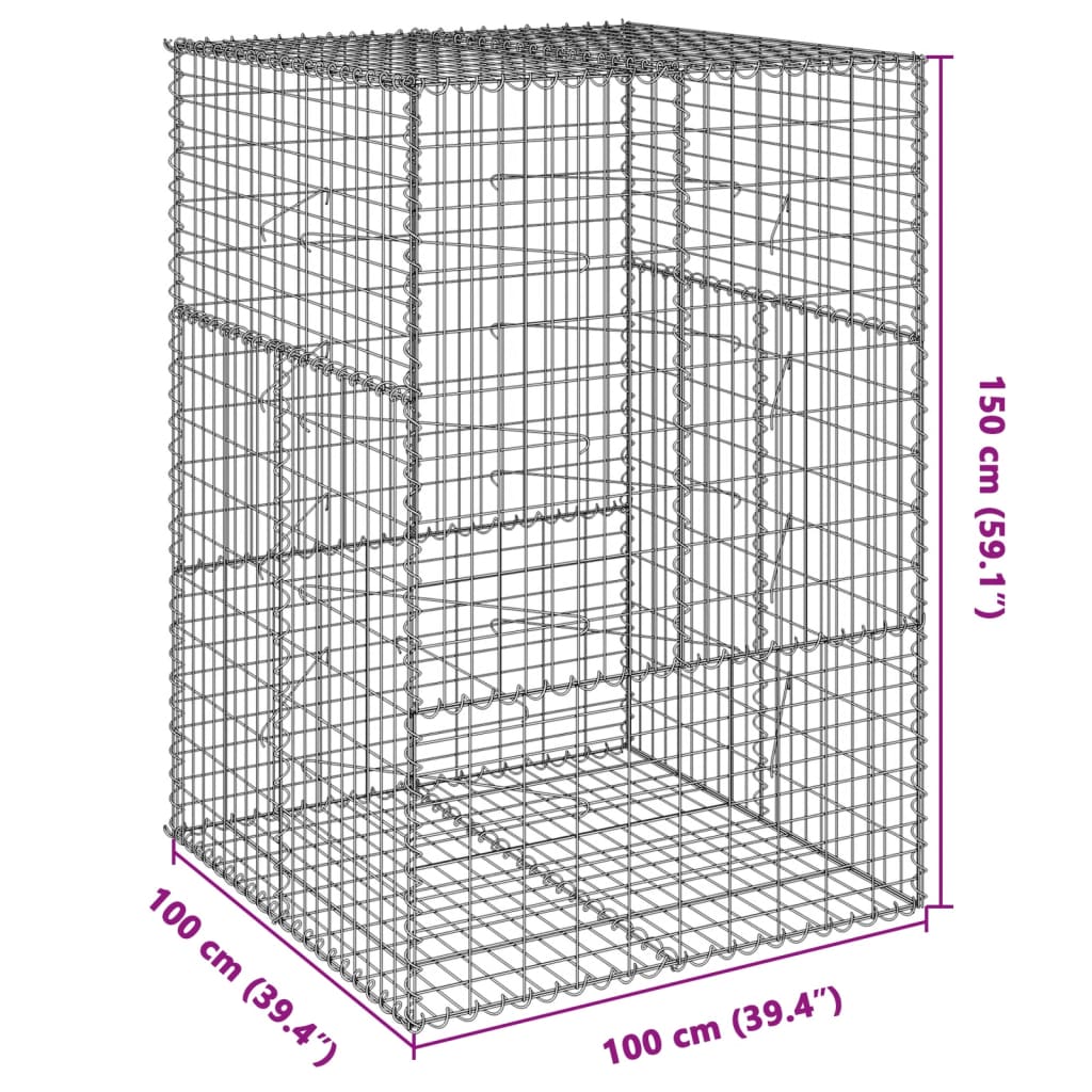 Panier gabion avec couvercle 100x100x150 cm fer galvanisé