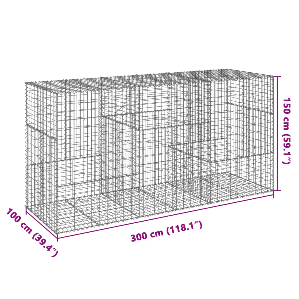 Panier gabion avec couvercle 300x100x150 cm fer galvanisé