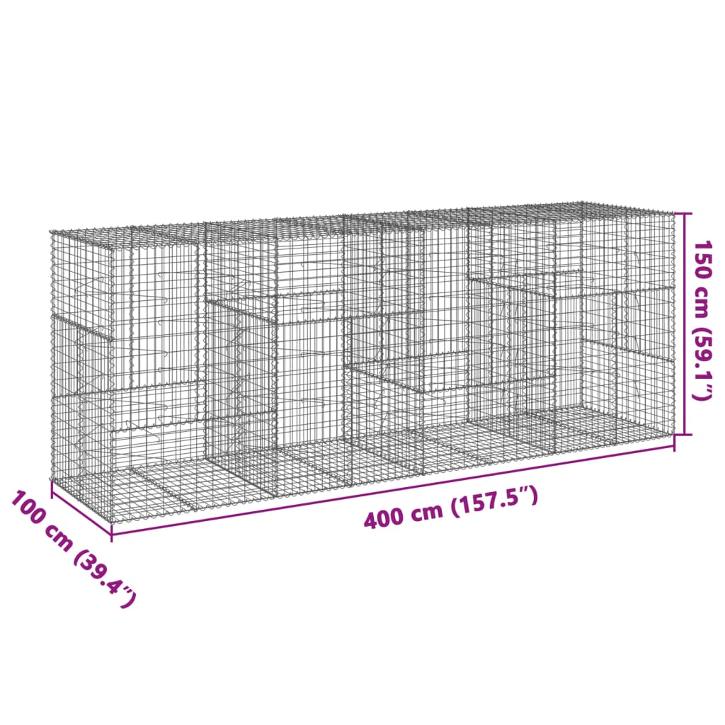 Panier gabion avec couvercle 400x100x150 cm fer galvanisé