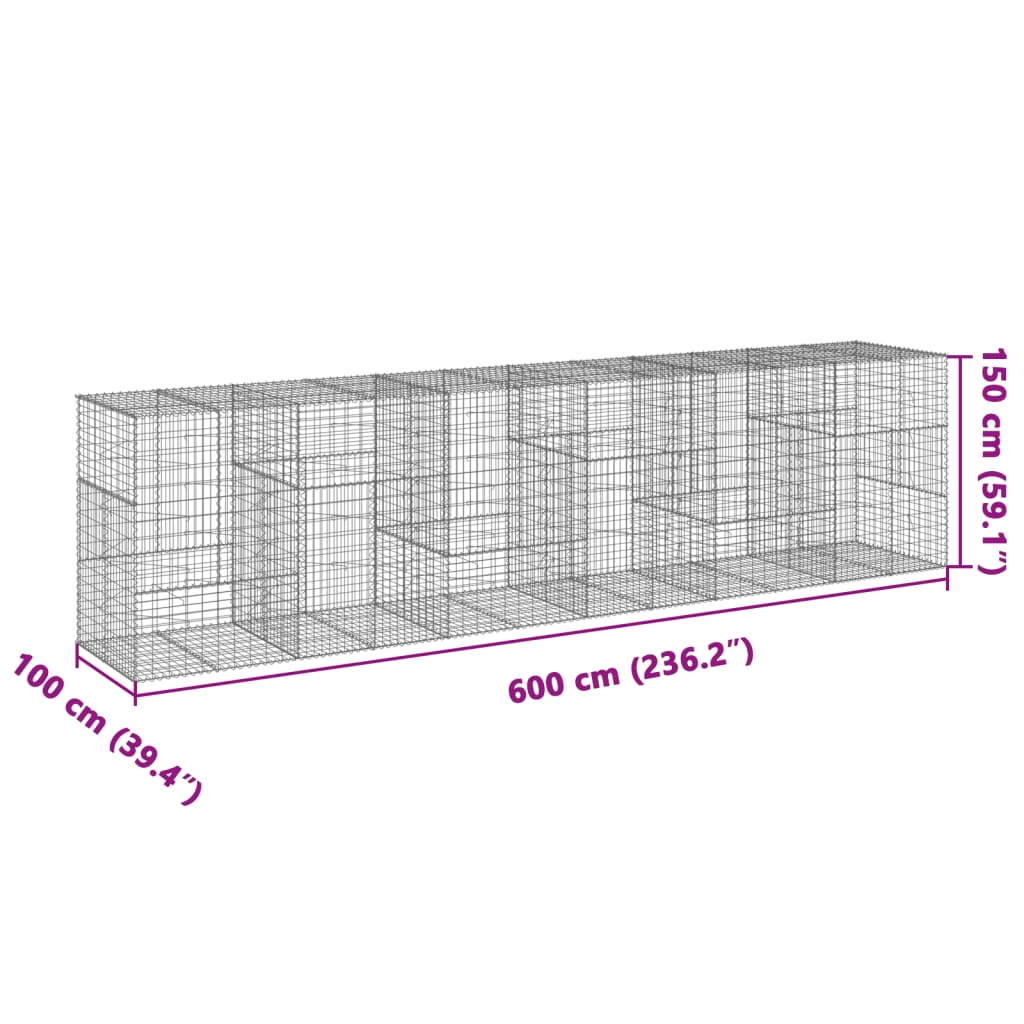 Panier gabion avec couvercle 600x100x150 cm fer galvanisé